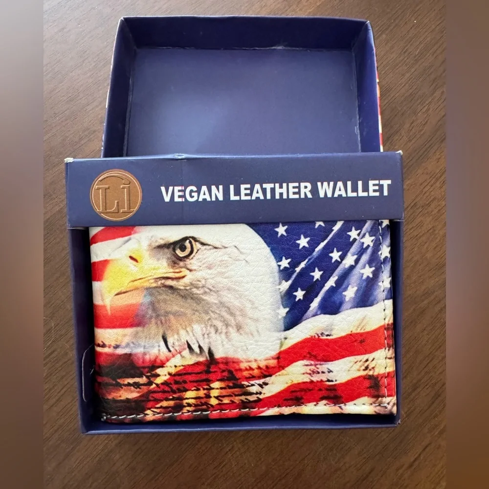 American Flag Eagle Vegan Leather Bifold Wallet NIB